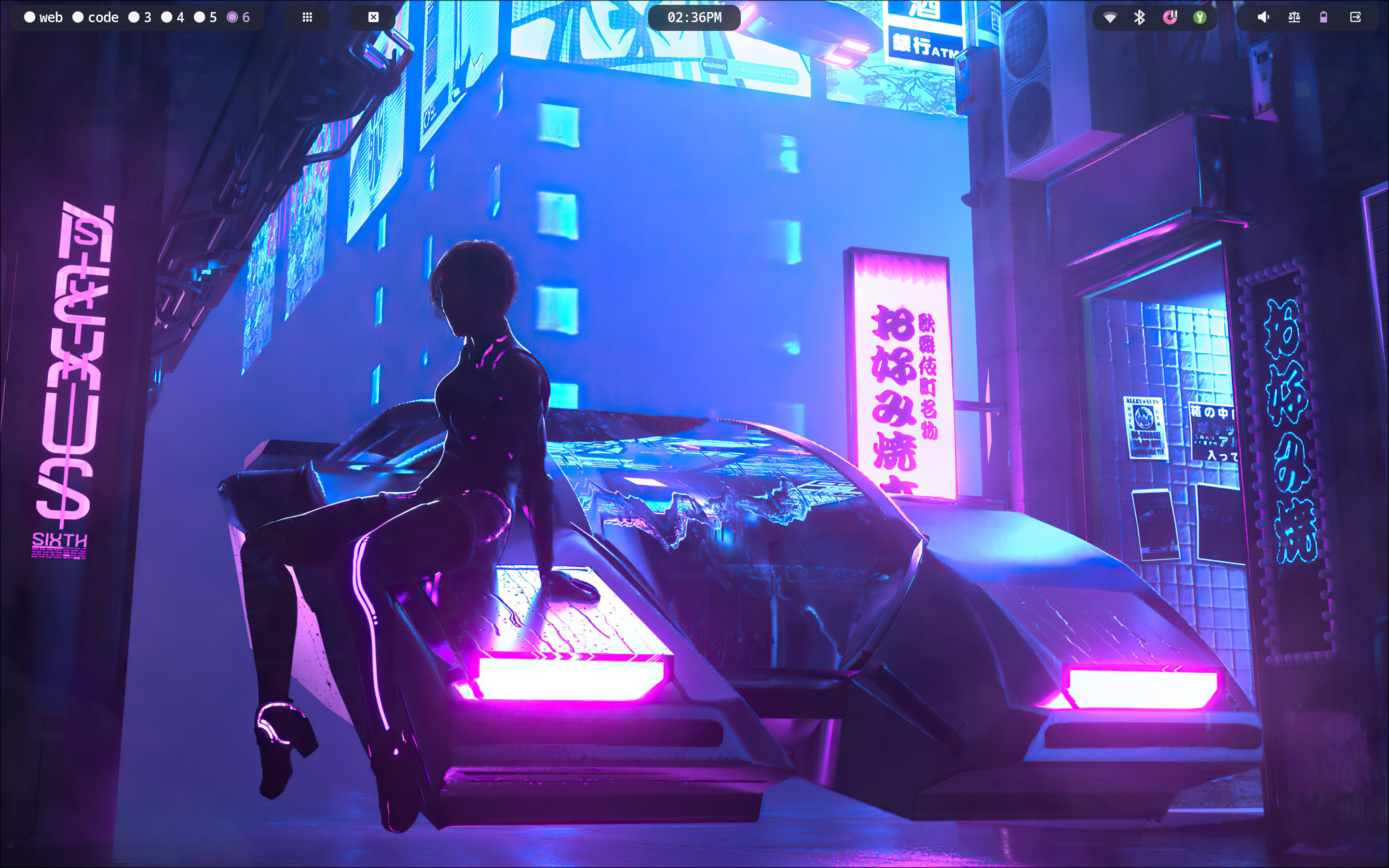 Hyprland with cyberpunk style wallpaper.